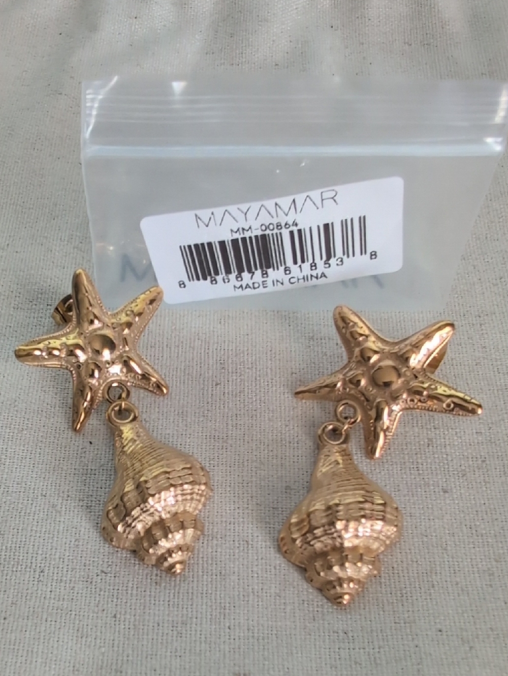 Mayamar Gold Starfish & Shell Drop Earrings